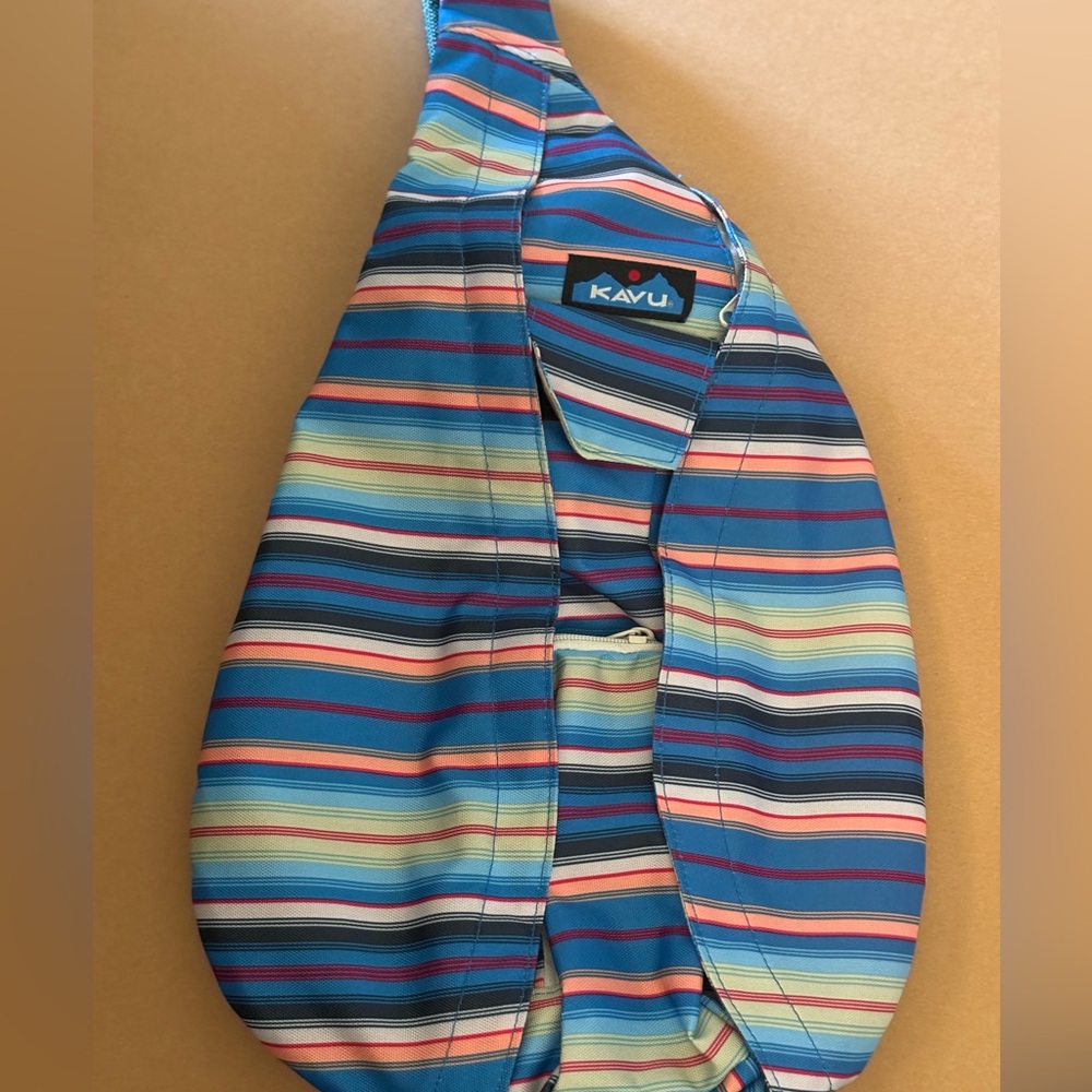 KAVU Mesh Rope Pack Sling Bag Crossbody Strap Backpack Colorful Reef Stripe